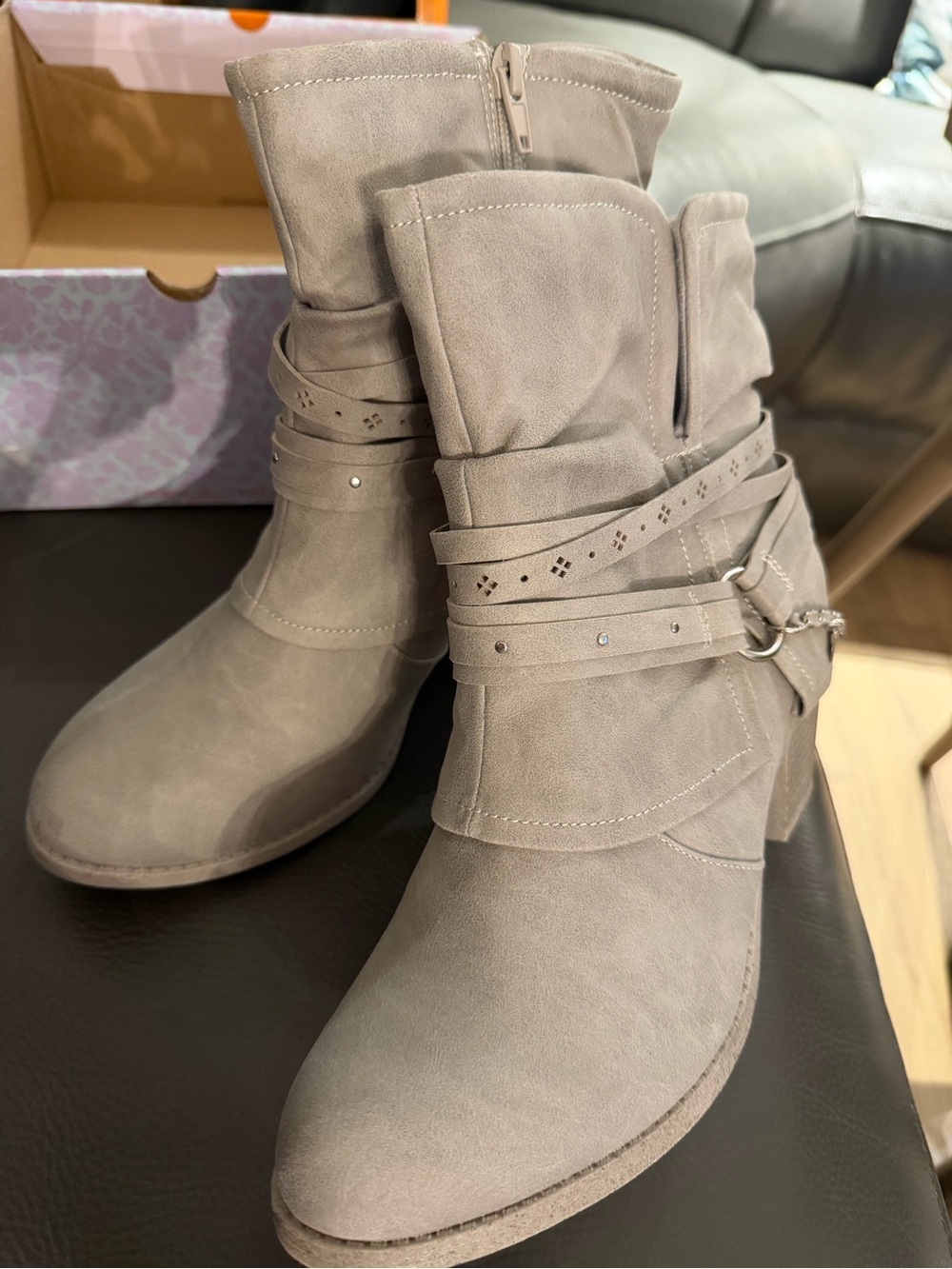 Jellypop Taupe Suede Ankle Boots with Wrap Straps